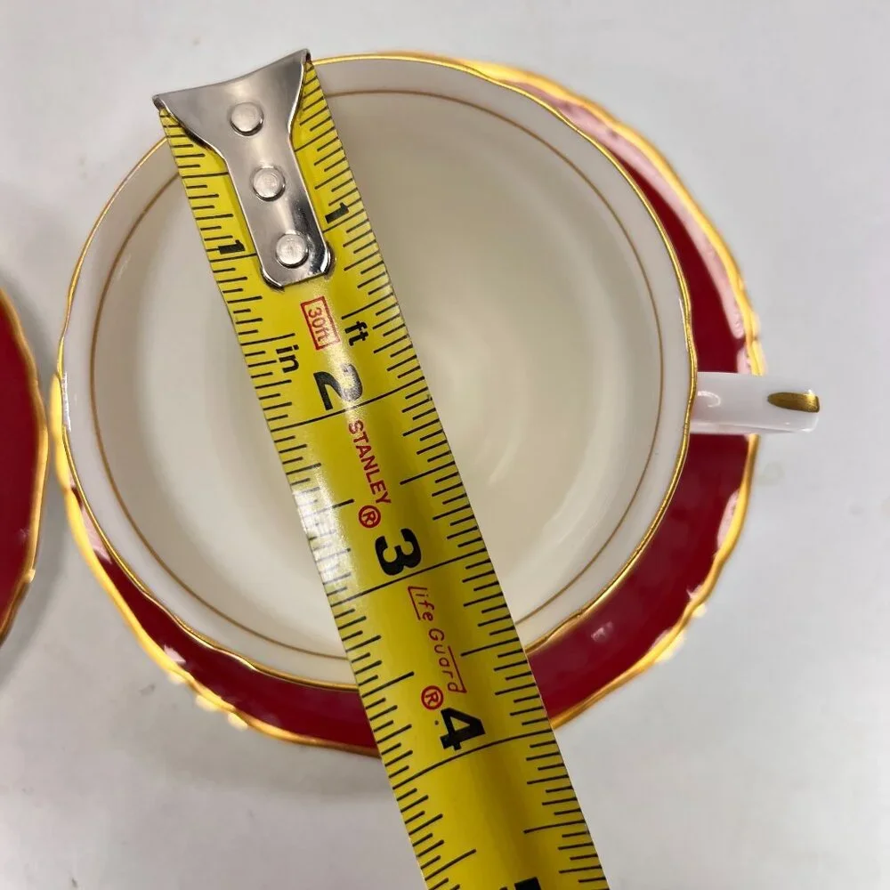 Vtg Royal Worcester Red Regency Tea Cup Saucer Set Of 2 Gold Trim England - Picture 14 of 15